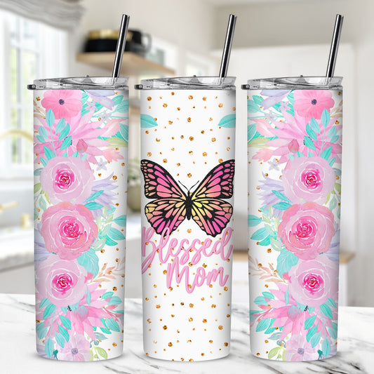 BLESSED MOM BUTTERFLY TUMBLER