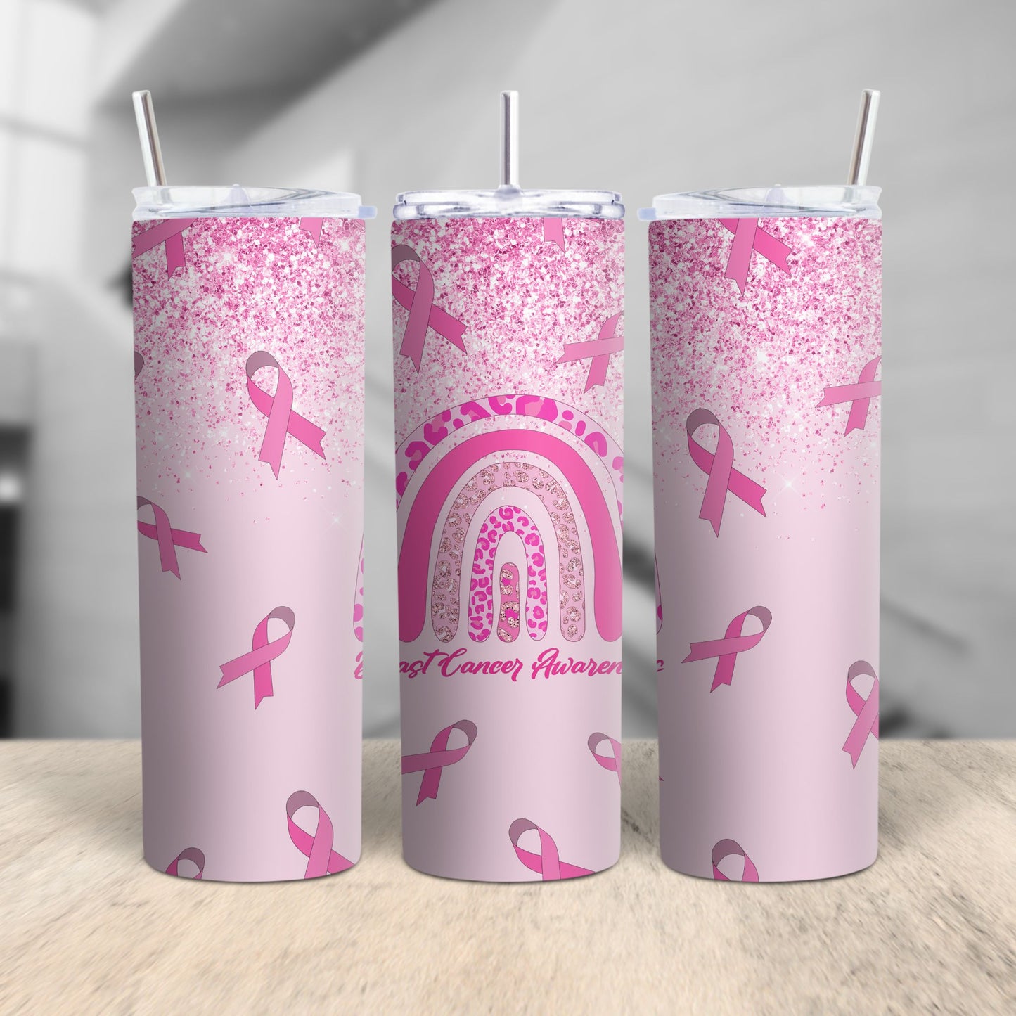 BREAST CANCER AWARENESS BOHO RAINBOW TUMBLER