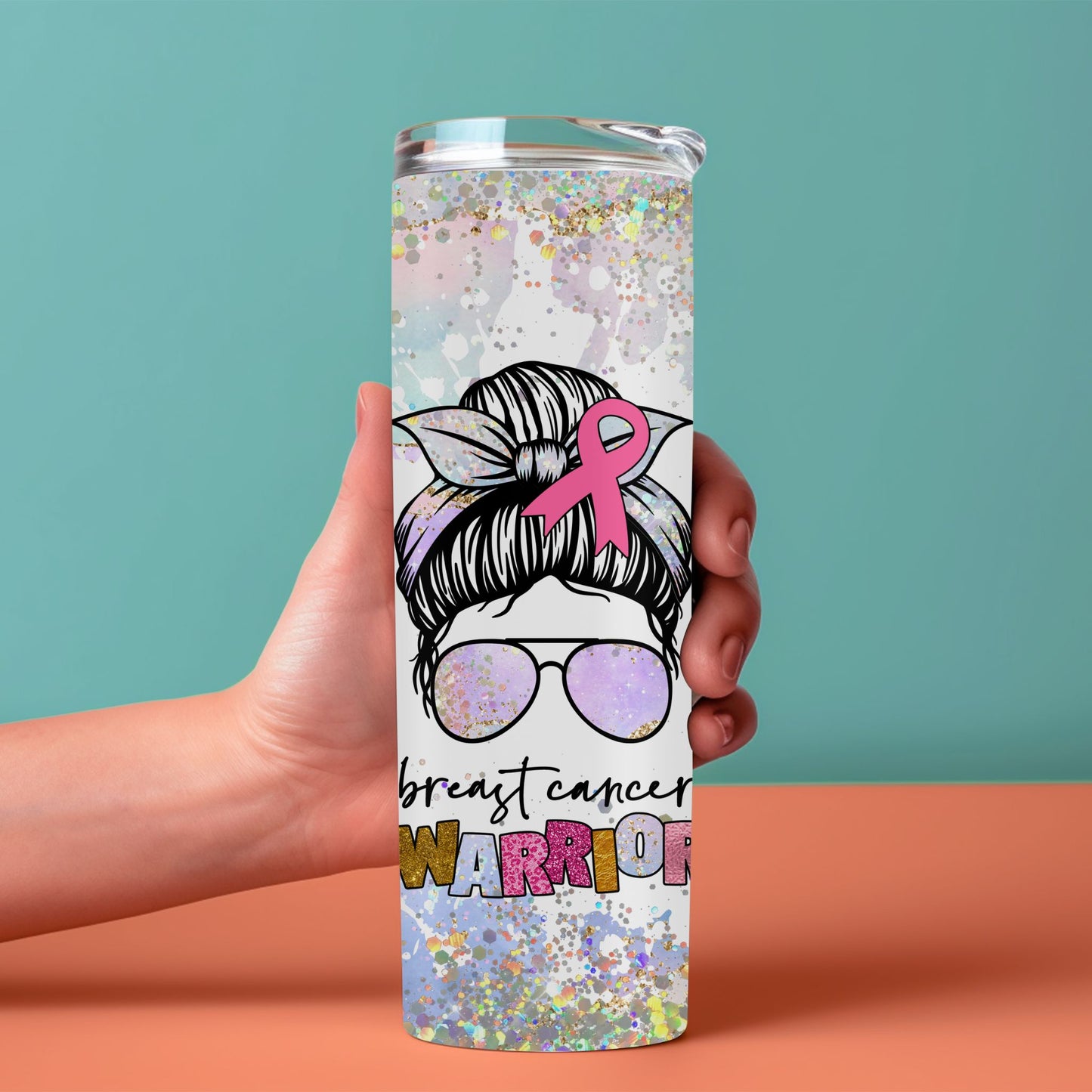 Breast Cancer Warrior Messy Bun Breast Cancer Tumbler