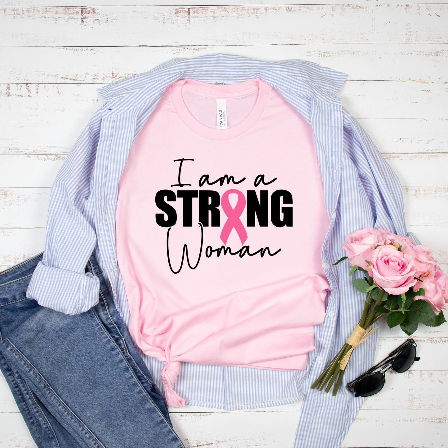 I Am a Strong Woman Tee-Breast Cancer Awareness