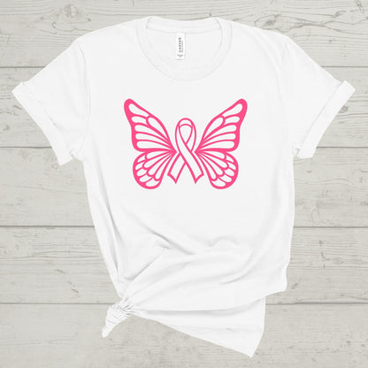 PINK RIBBON BUTTERFLY TEE-BREAST CANCER AWARENESS