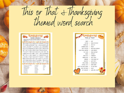 Fun Thanksgiving Games Bundle – 5 Printable Games for Family and Friends-Word Search, Charades & More