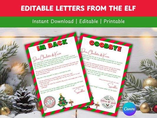 Editable Christmas Elf Arrival & Departure Letters | Elf Letters | Printable Holiday Stationary | Goodbye Elf Letter | I'm Back Elf Letter